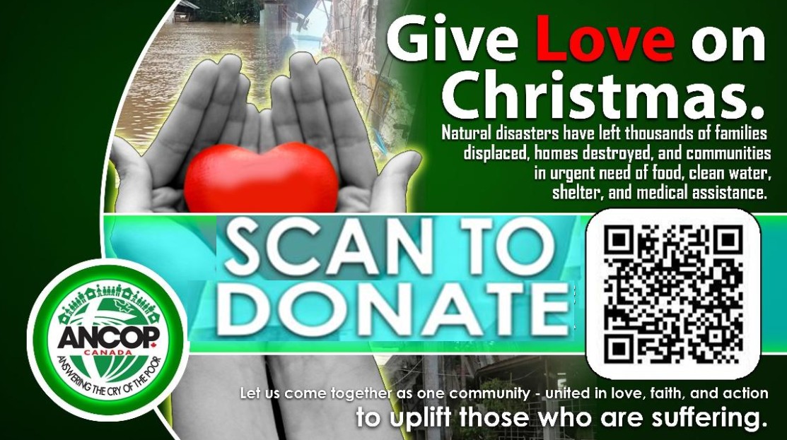 ancopcanada's tweet photo. Give Love on Christmas. Help rebuild lives in the Philippines.

Typhoon Tino, Super Typhoon Uwan &amp; recent quakes have left families displaced &amp; in need of food, water &amp; shelter.

Every gift counts. Every act of love heals. 💛
Donate today: https://t.co/St8Bhwj63b https://t.co/kEtuMzLERu
