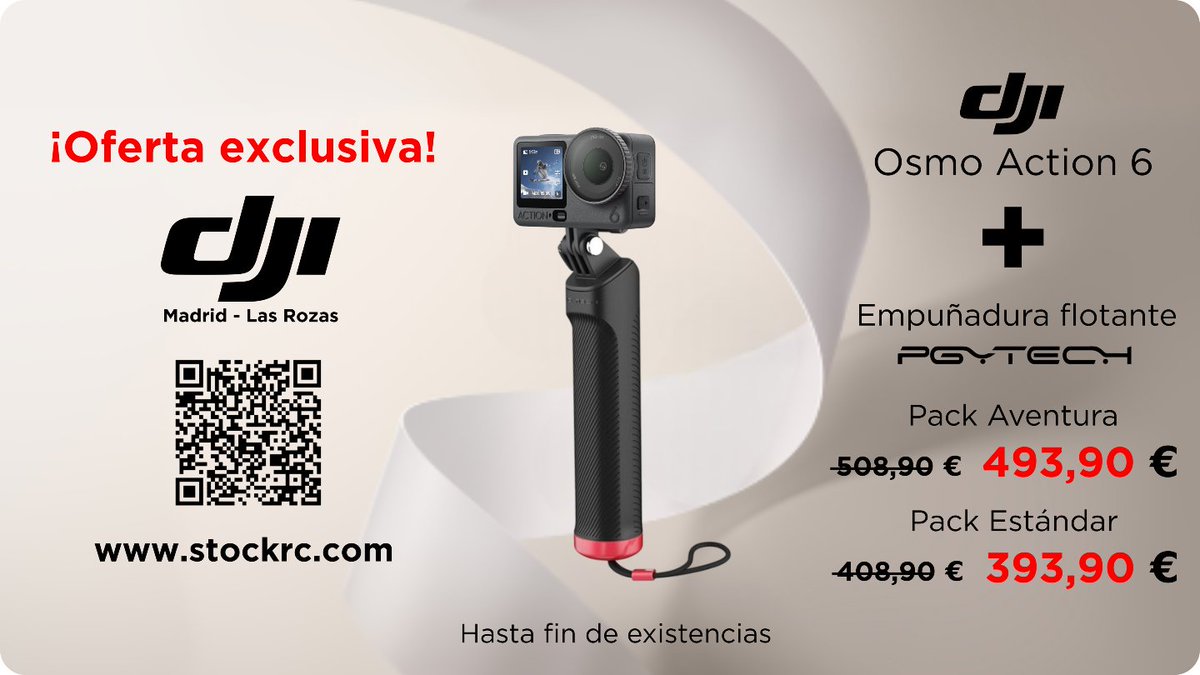 stockrc's tweet image. ¡Oferta exclusiva DJI Madrid Las Rozas!
DJI Osmo Action 6 + Empuñadura Flotante PGYTech
👉 stockrc.com/es/623-osmo-ac… 👈
#djimadridlasrozas #stockrc #dji #djiosmoaction6 #ofertasdji #ofertas