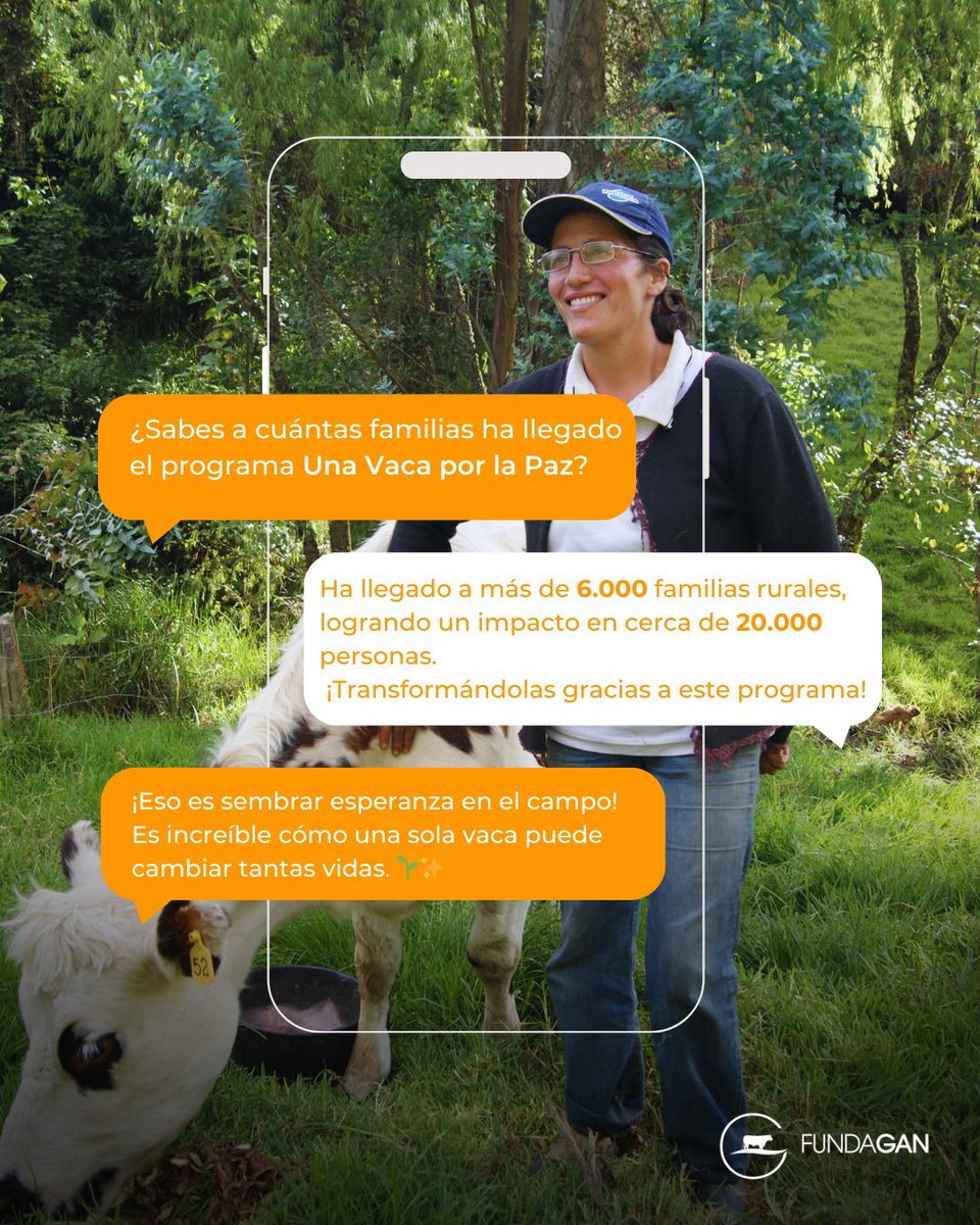 ¿Sabías que Una Vaca por la Paz ya ha llegado a más de 6.000 familias rurales, transformando la vida de cerca de 20.000 personas en Colombia? 🌾💛🐄

Este programa no solo entrega una vaca:
✨ Impulsa la economía familiar
✨ Asegura alimento

Cada vaca es una nueva historia. 🌱💛