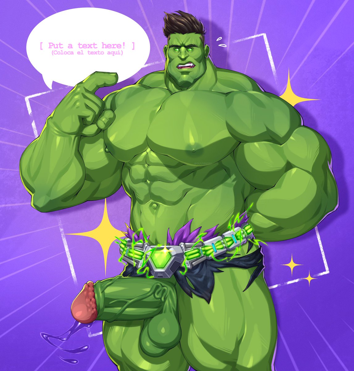 Quuynart's tweet photo. What you think is Hulk trying to say? 🤨
Big Hulk  with his big meat💚
#Bara #NSFW https://t.co/lmUchbDItE