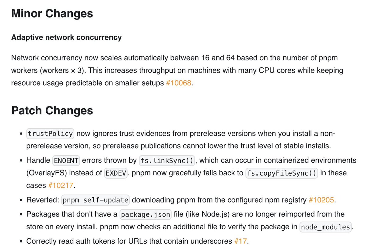 pnpmjs's tweet image. pnpm v10.24 is out with some performance improvements.

pnpm.io/blog/releases/…