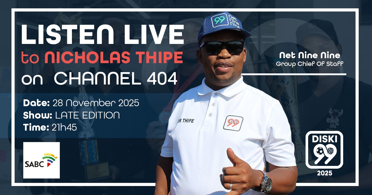 NetNineNine's tweet image. Catch our Group Chief of Staff, this evening on the Late Edition Show on Channel 404, as he discusses the impact of the Diski99 Challenge on sports development in Thabong.  

Tune in for insights on this amazing initiative.

#Net99 
#Net99xThabong 
#Gcwalangediski