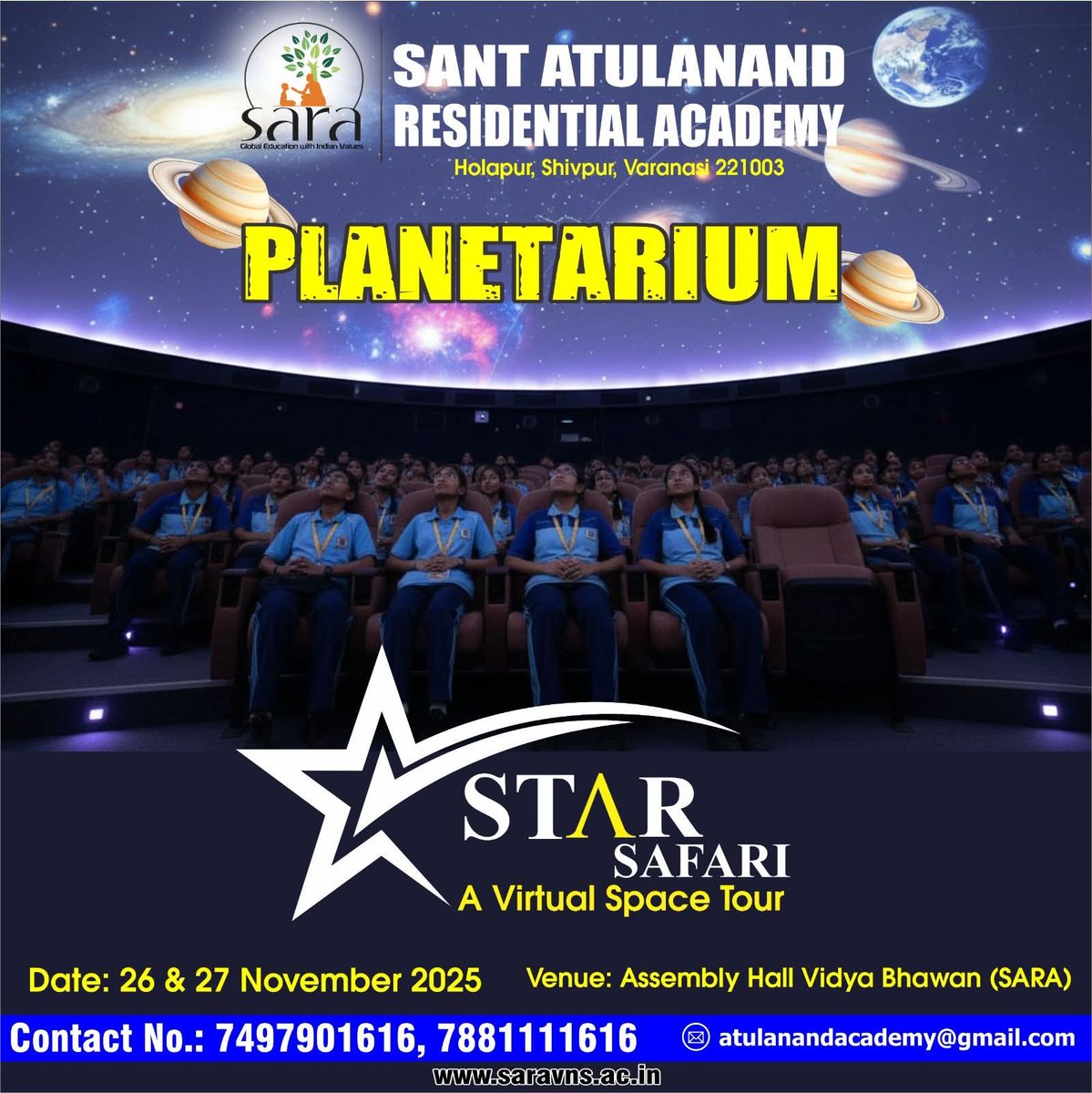SantAtulanand's tweet image. The universe became our classroom at SARA! 🌌
With the #StarSafari #PlanetariumExperience, students didn’t just see space — they explored it! 🚀
#STEMEducation #FutureExplorers