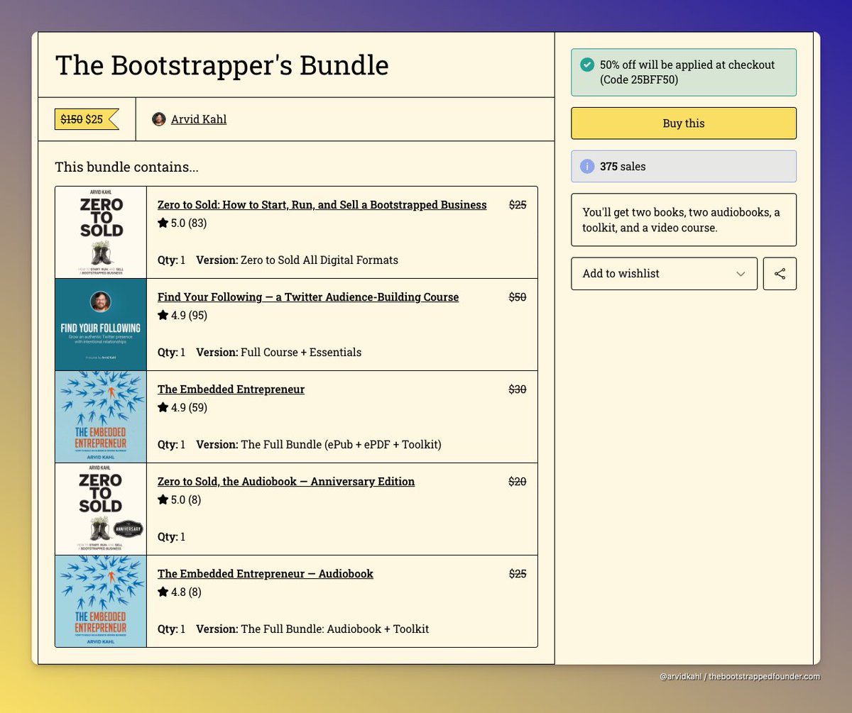 For this year's Black Friday, I'm slashing the price of my already discounted Bootstrapper's Bundle by 50%.
It contains