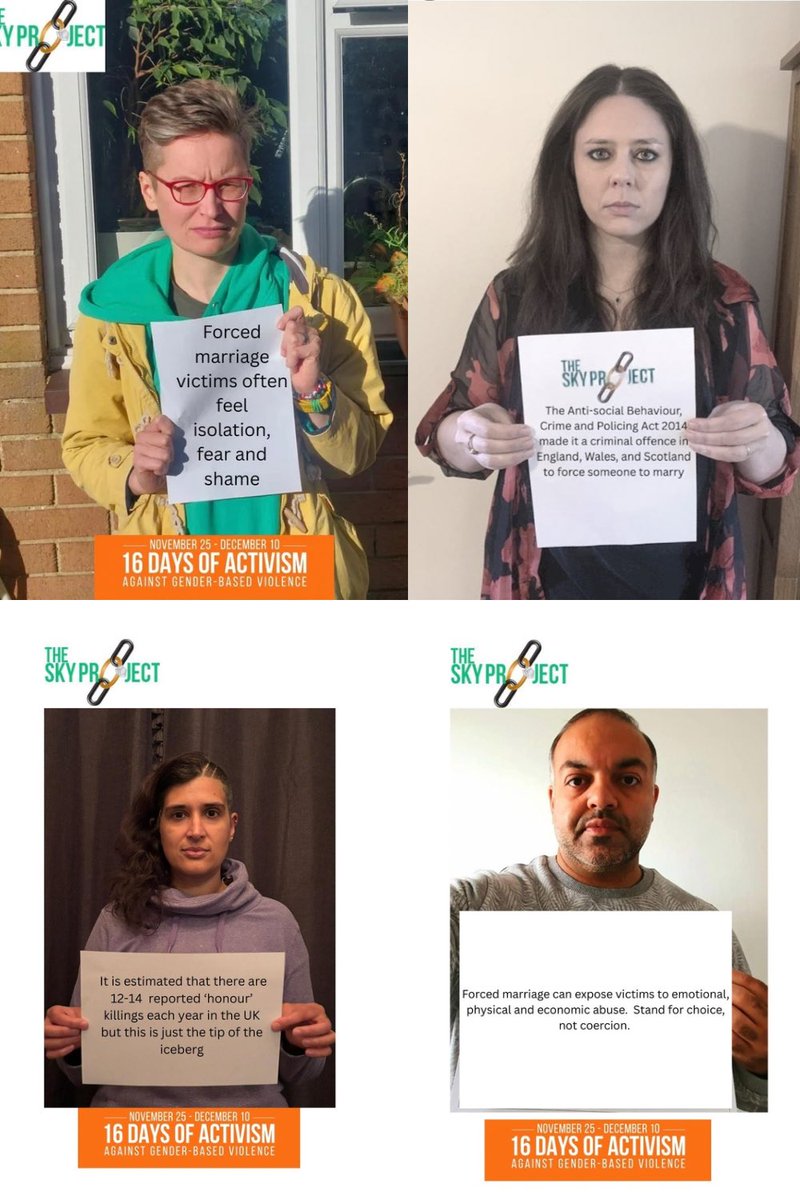 The 16 Days of Activism is a global call to end violence against women. Forced Marriage and ‘Honour’ Based Abuse are preventable. Education and training save lives. The Sky Project deliver training locally + nationally and will be sharing key points throughout the month.