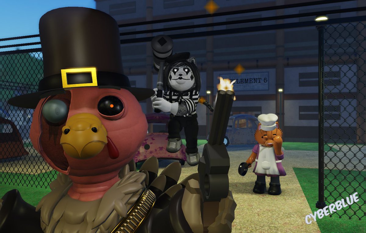CyberblueYT's tweet image. Day 9 of posting my community skin Calixé until Minitoon notices.
Happy Thanksgiving 🦃 
“Do not hire a mime to help prep for Thanksgiving…” -Kitty
#piggy | #CommunitySkin |#RobloxPiggy