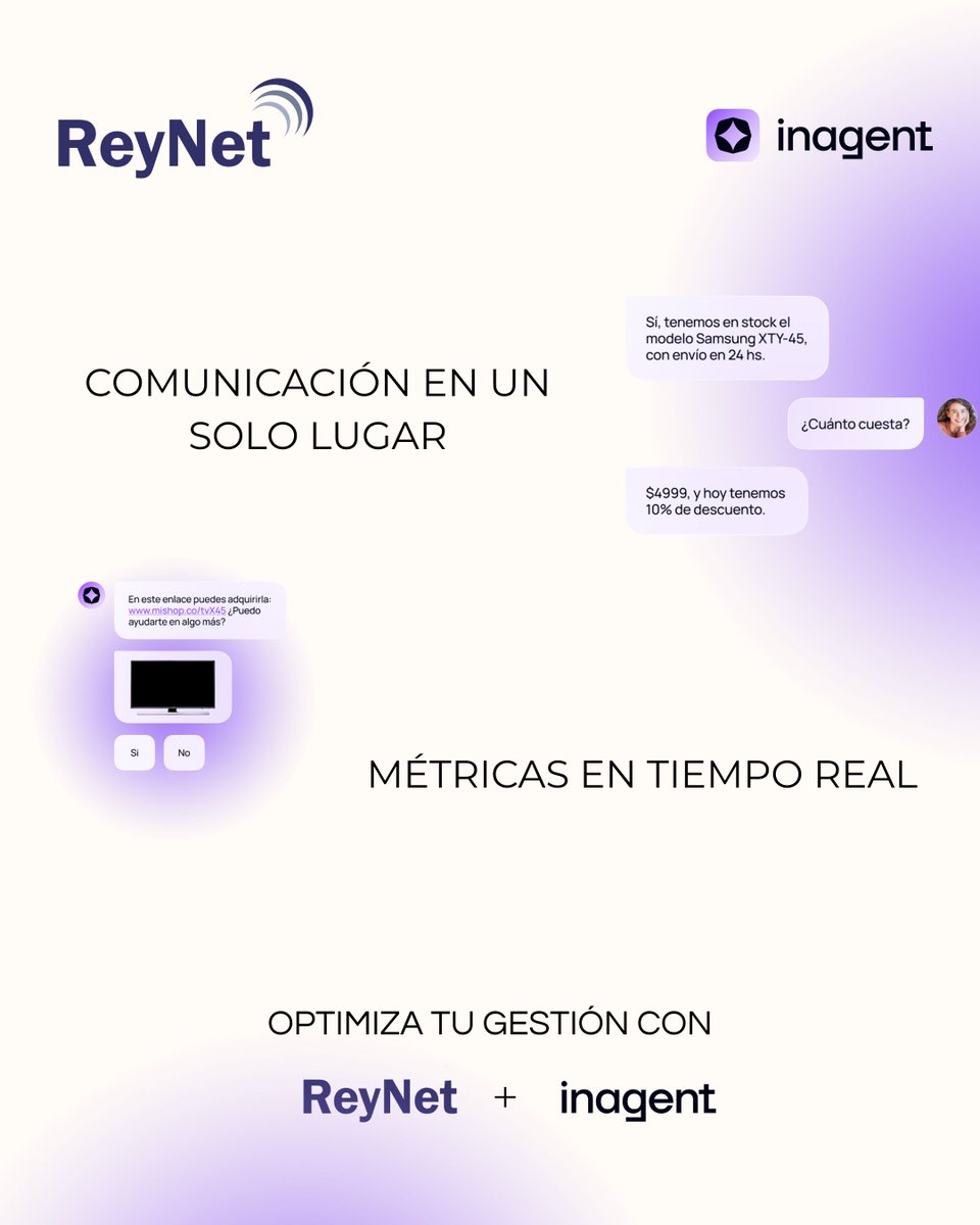 ReyNetMx's tweet photo. Tu nuevo agente inteligente ya está aquí. 🤝💬
Inagent transforma la atención al cliente con IA que entiende, responde y resuelve.
Mejor experiencia, menos esfuerzo. ⚡
#Inagent #IA #ServicioAlCliente #Chatbot #Automatización #CustomerExperience #CX #Empresas #Tecnología https://t.co/VquEGTC8jp