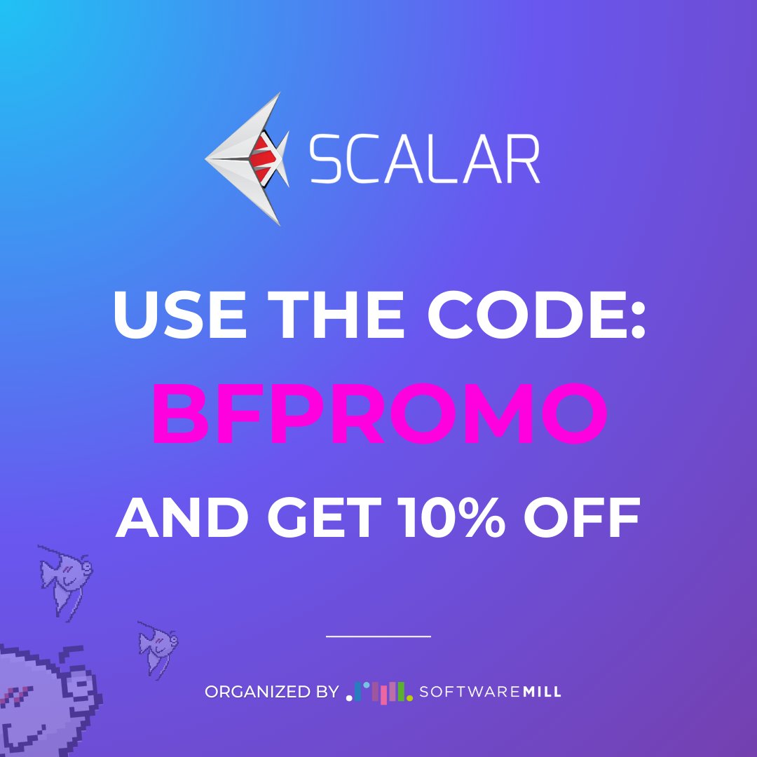 scalarconf's tweet image. Last days of Late Bird Ticket sales! 🐠

Use code BFPROMO and get your ticket at a discount: scalar-conf.com/tickets

Offer valid until December 30th, 11:59 PM.

Standard Tickets go on sale December 1st.

#scalarconference #scala #functionalprogramming