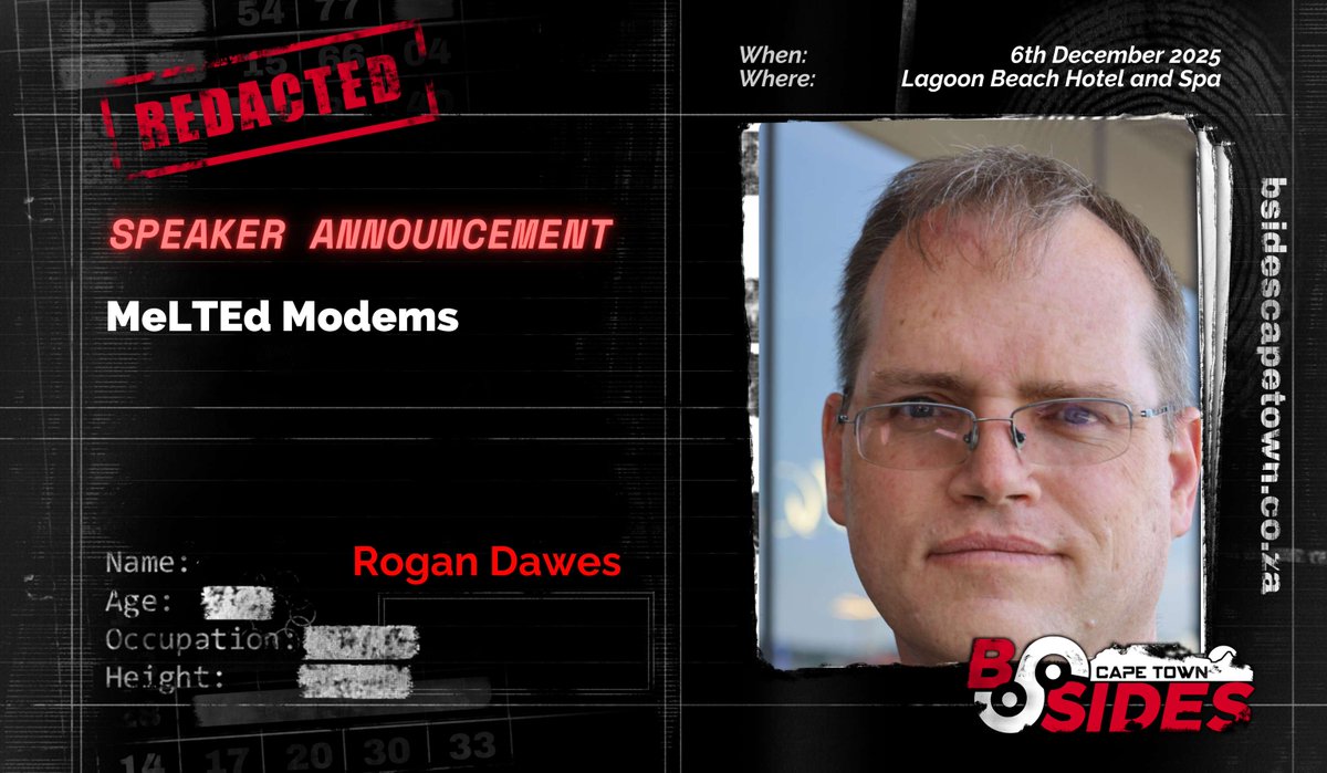 BSidesCapeTown's tweet image. That little LTE modem inside your device is doing a lot more than you think.

In MeLTEd Modems, Rogan Dawes reveals that many embedded LTE modules are not simple radios at all but full Linux systems hiding in plain sight.