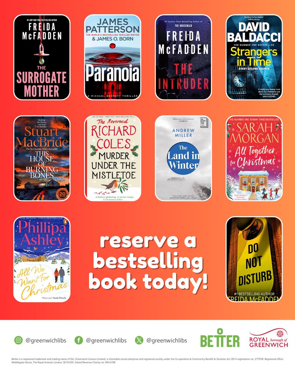 GreenwichLibs's tweet image. Reserve a bestseller with #Greenwich #Libraries via via the online catalogue today! Click here: bit.ly/3Ew1YFL all you need is a library card + PIN and you can collect at a library of your choice in the borough 📚 #LoveYourLibrary #NewBooks #LoveReading