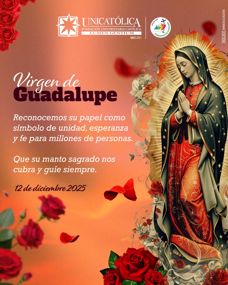 Hoy celebramos a la Virgen de Guadalupe, nuestra Madre querida que nos protege y guía🌹✨

Su mensaje de amor, esperanza y protección resuena especialmente en nuestra comunidad universitaria, donde cada día construimos sueños y formamos líderes con valores.