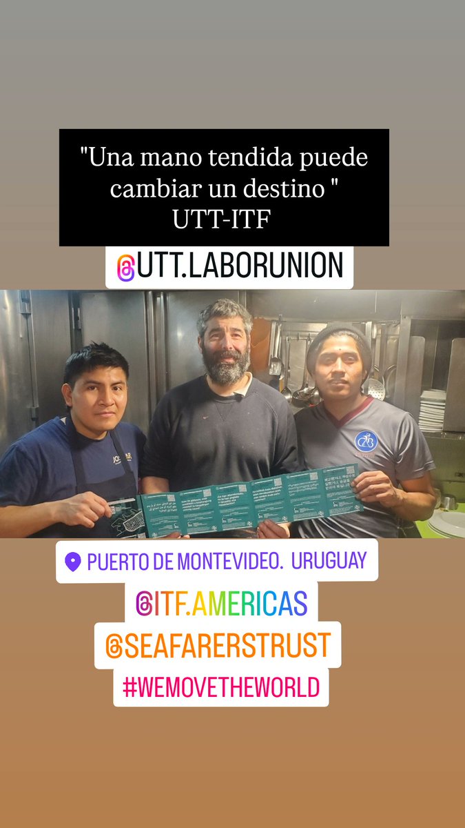 " An outstretched hand can change a destiny. "UTT-ITF Migrant Fisheries Secretariat #somositf #wemovetheworld #humanity Puerto de Montevideo-Uruguay.