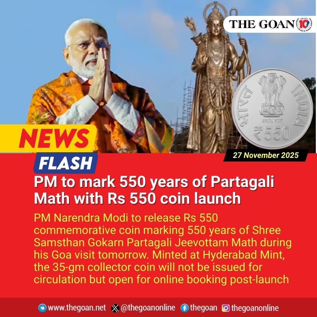 thegoanonline's tweet photo. PM to mark 550 years of #Partagali Math with Rs 550 coin launch
#Goa #News #Modi #Coin @PMOIndia @narendramodi @BJP4Goa @BJP4India https://t.co/SEHStPhO0G