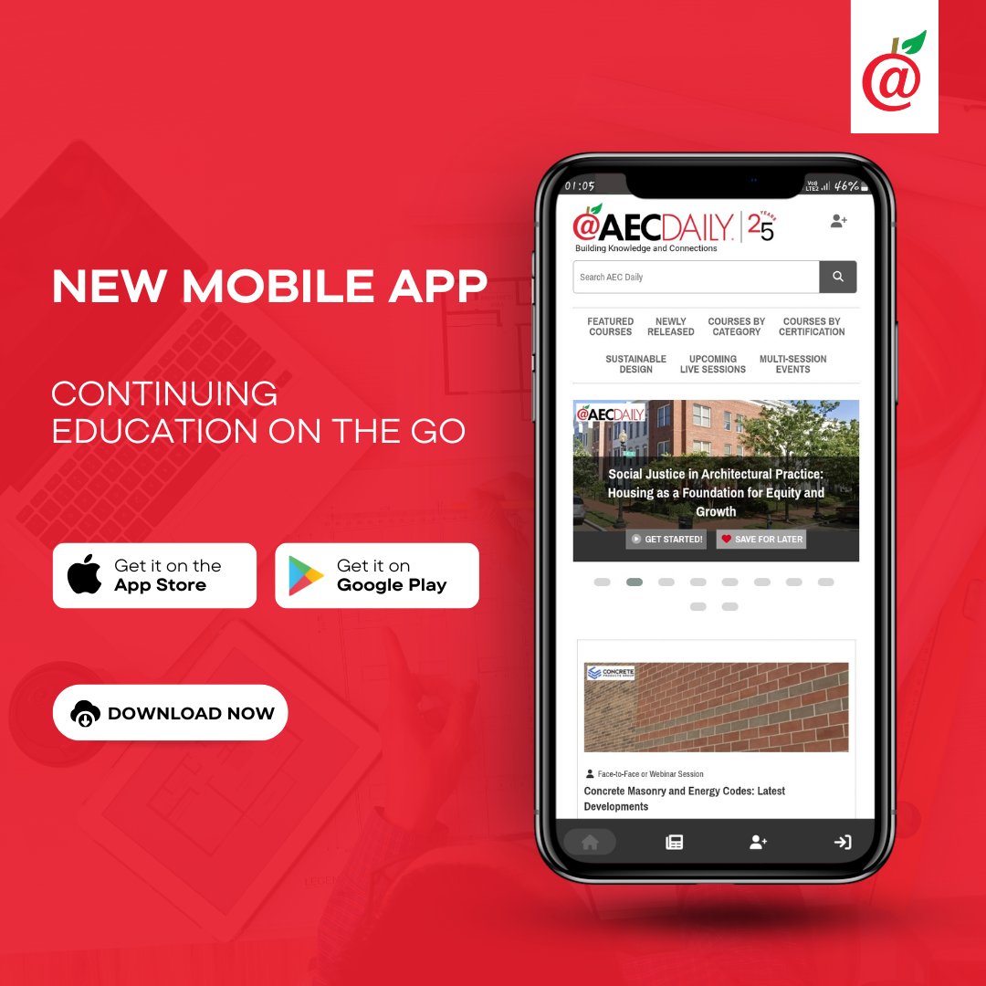 AECdaily's tweet image. Learning is now more accessible than ever.

Take your courses anywhere with the new mobile app, available on iOS and Android.
Download today.

#mobilelearning #onlinelearning #continuingeducation #mobileapp #onlinecourses