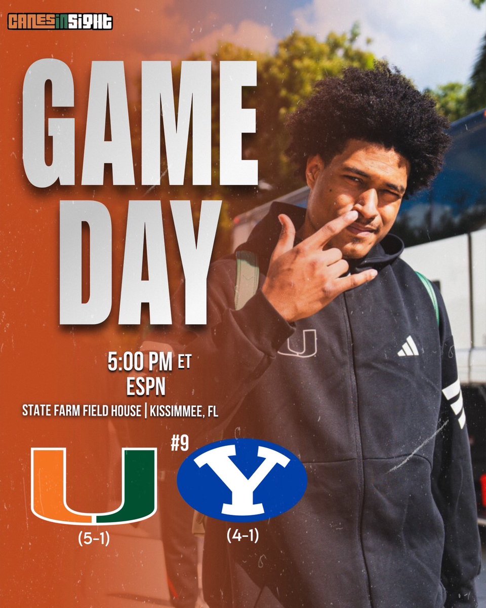 Good morning, #CanesNation. Miami Basketball is back today with a chance to knock off the #9 BYU Cougars.

📺 How to Watch
💰 Latest Odds
🙌 Projected Starters
🏀 GameDay

MORE: canesinsight.com/articles/miami…