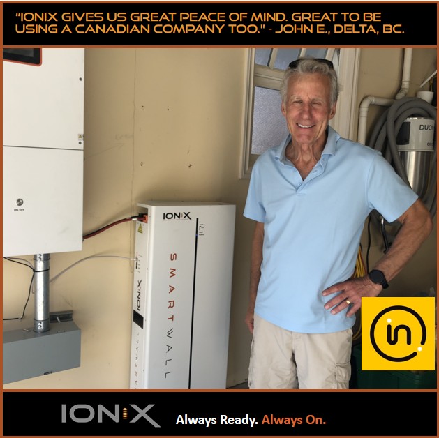 ionixprobattery's tweet photo. ⚡“IONIX gives us great peace of mind. Great to be using a Canadian company too.” – John E., Delta, BC ⚡
Another homeowner beating outages with IONiX SmartWall™— energy storage that kicks in instantly, keeping life uninterrupted. 
https://t.co/J2eKXCoQAy
#PowerOutageBackup https://t.co/2QCxZjnnH8