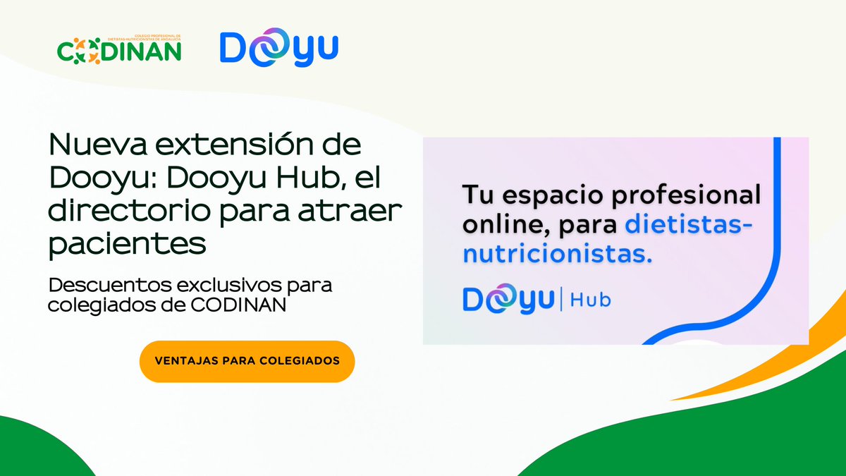 DN_Andalucia's tweet image. 🤝 Como colegiado de CODINAN, ahora también puedes puedes beneficiarte de descuentos en la contratación de Dooyu Hub, un directorio diseñado para que los profesionales puedan atraer pacientes de manera más sencilla y económica.

Infórmate: codinan.org/nueva-extensio…