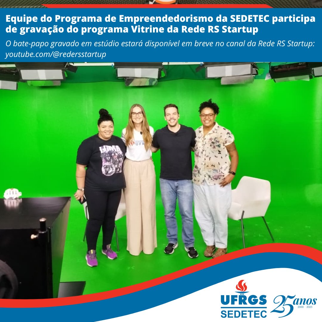 A equipe do Programa de Empreendedorismo da SEDETEC participou da gravação do programa “Vitrine Rede RS Startup” na manhã desta quinta-feira, 27 de novembro.

O bate-papo estará disponível em breve no canal da Rede RS Startup: youtube.com/@redersstartup