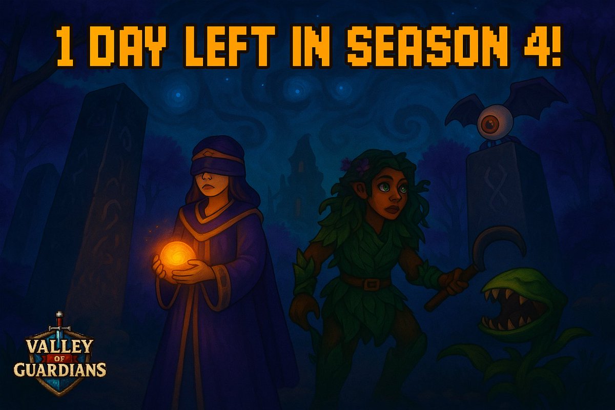 PlayVoG's tweet image. Granny said if you’re still hoarding GC at the end of the season, she’s personally coming to spend it for you. 😳

Season 4 ends in 1 day! Spend your GC, upgrade everything, climb the rankings, and secure your spot! 💰🔥

➡️valleyofguardians.xyz