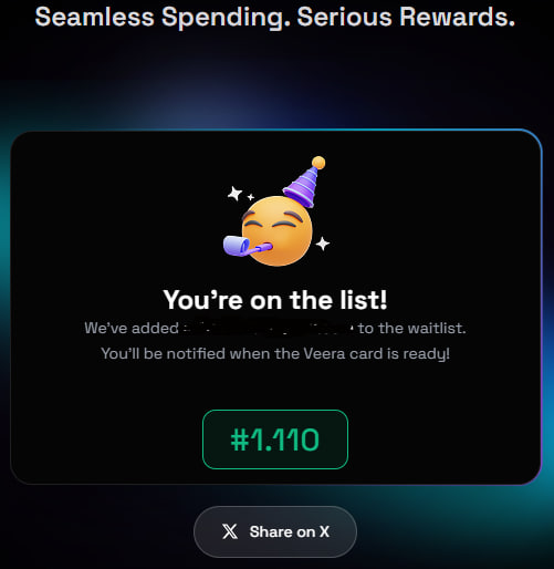Good night gVeera  🚀🚀
The Veera Card waitlist is LIVE and it’s about to change your entire on-chain experience! 💳⚡
Web3 doesn’t wait — and neither should you.  Secure your place NOW: 👉 waitlist.veera.com

Imagine this combo:
✨ Instant Privileges
⚡ Effortless Top-Ups