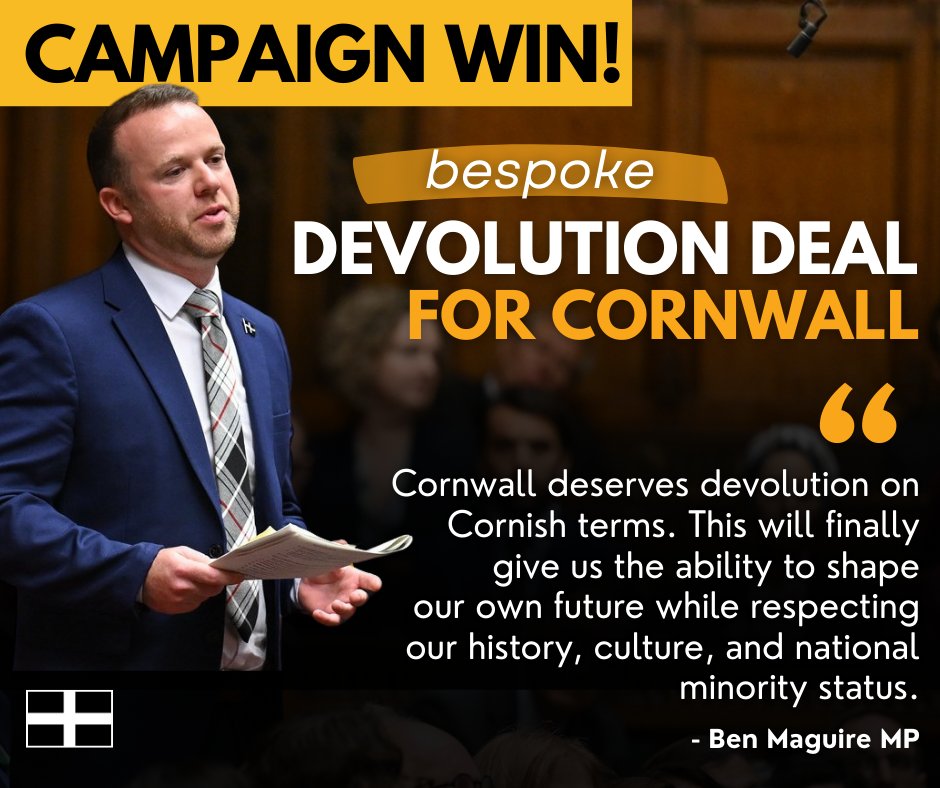 BenMaguireMP's tweet image. 🚨🚨 Huge news for Cornwall!

After months of pressing Ministers, the Government has offered a bespoke devolution deal that respects our national minority status, with NO joint authority with Devon - and hopefully no requirement for a directly elected mayor.