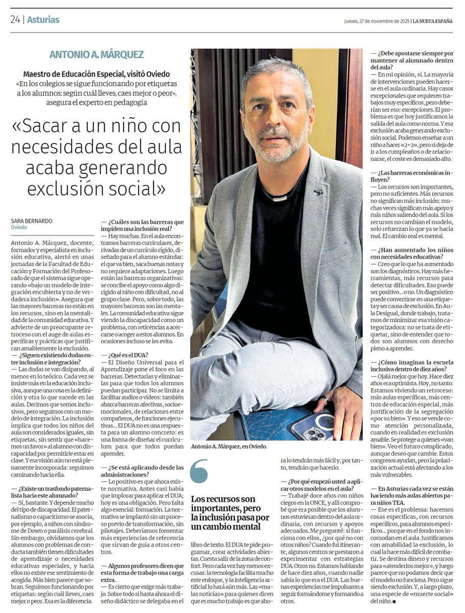 Durante la semana pasada estuve realizando diferentes acciones formativas en Asturias. En una de estas actividades, el periódico de tirada regional en Asturias, <a href="/lanuevaespana/">La Nueva España</a>, me hizo una entrevista que comparto con vosotros. lne.es/asturias/2025/…