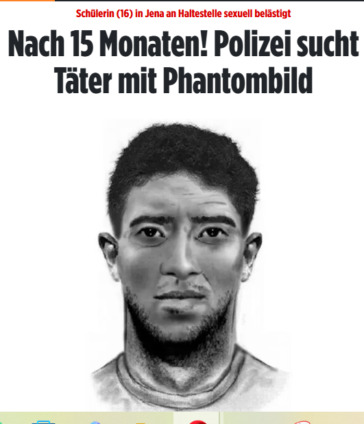 #Jena: Wer soll sich daran noch erinnern? Er grapschte dem Mädchen an einer Haltestelle an Brust und Gesäß. Es ist über ein Jahr her, dass eine 16-Jährige von einem Unbekannten begrapscht worden ist. Jetzt erst veröffentlicht die Polizei ein Phantombild. bild.de/regional/thuer…