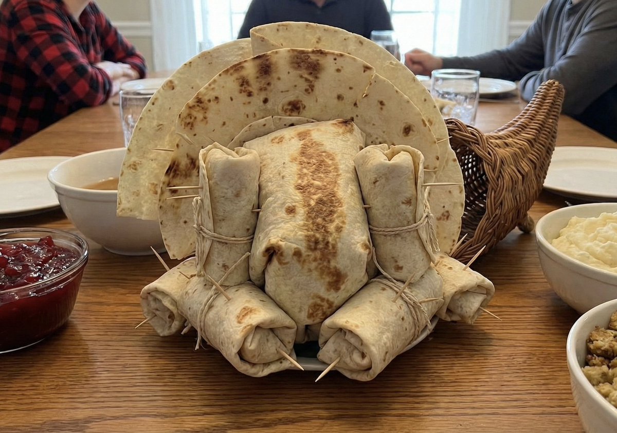 Sandiegohumor's tweet image. San Diegans eating Thanksgiving dinner