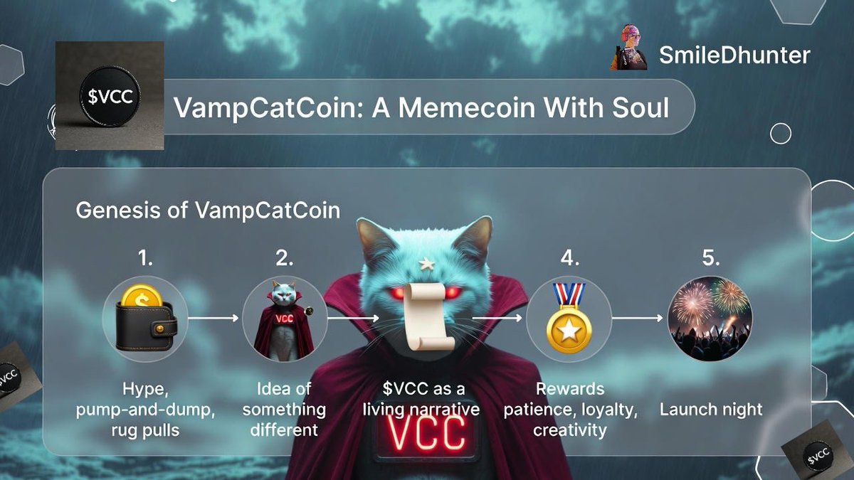 SmileDhunter's tweet image. 𝑻𝒉𝒆 𝑵𝒊𝒈𝒉𝒕 𝑻𝒉𝒂𝒕 𝑽𝒂𝒎𝒑𝑪𝒂𝒕𝑪𝒐𝒊𝒏 𝑾𝒂𝒔 𝑩𝒐𝒓𝒏

On a quiet night on Solana, where memes rose and fell like shooting stars, VampCatCoin was born not as another fleeting token, but as a vision of endurance, culture, and mystery. 

  ➟ The founders had witnessed…