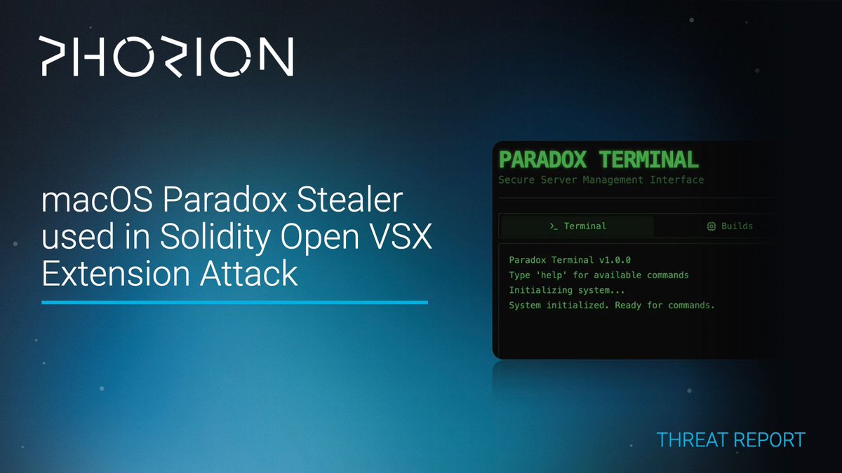 PhorionTech's tweet image. Phorion Threat Report: a backdoored Cursor extension was used to deploy the Paradox Stealer infostealer into macOS developer workflows.

The post breaks down the full infection chain, detection opportunities and why IDE extensions have become a reliable point of initial access.…