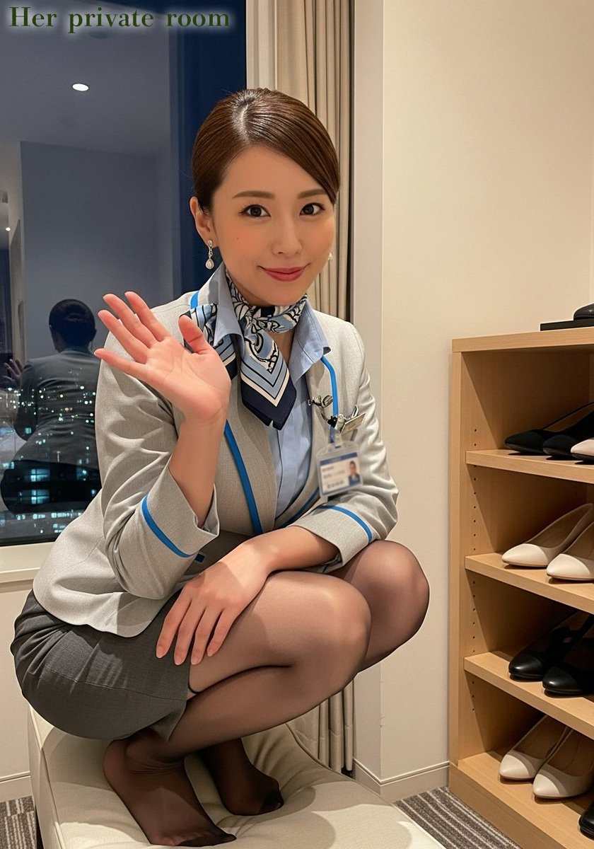 H_private_room's tweet image. 「毎日私を支えくれる靴には感謝します。私もお客様を支えて感謝されたいな💛 I&apos;m grateful for the shoes that support me every day. I want to support my customers and be thanked by them too💛」#AI画像 #StableDiffusion #ImageFX #AIart #客室乗務員 #Cabinattendant