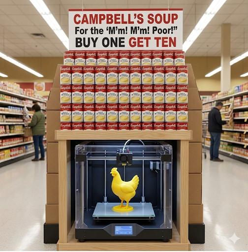 MFLuster's tweet image. Gotta love soup that makes you feel poor with every bit. #campbells #campbellssoup #3dprintedchicken