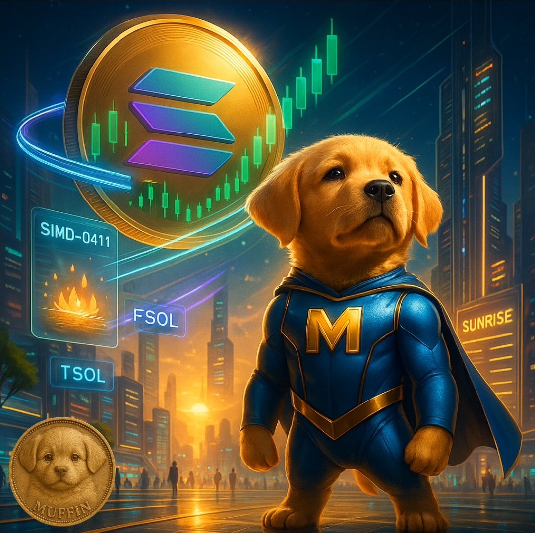 💥 Solana wins today 💥

FSOL &amp; TSOL are live (more rails for SOL exposure), SIMD-0411 targets a leaner SOL supply, and Sunrise streamlines day-one listings, real adoption, real momentum. 
$Muffin stays focused for the next leg. 🐶

Contract: