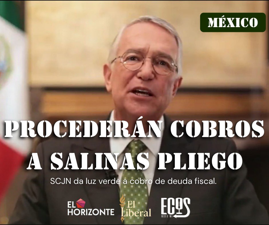 LLa Suprema Corte de Justicia de la Nación (#SCJN) publicó los engroses de las sentencias finales en siete juicios fiscales que perdió Grupo Salinas, lo que activa sus efectos legales y da luz verde al cobro de créditos fiscales multimillonarios en su contra.

 #noticias