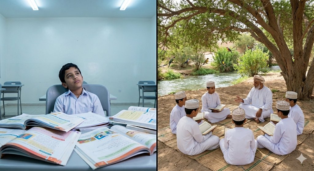 ٥ مبادئ تعليمية غابت… وكانت الكتاتيب تحفظها كالروح
——————

١. تكييف المناهج مع الطالب لا العكس

في مدرسة المعلّم مسعود بن محمد الطوقي - رحمه الله - كانت الحِلَق تجمع الأطفال من الرابعة إلى العاشرة، وربما جاوز بعضهم ذلك، وكلٌّ يسلك طريقه في التعلم وحده: هذا في الحروف المقطّعة،