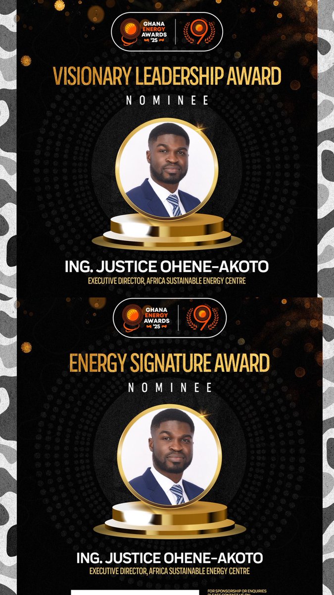 _asecgh's tweet image. Some key members of our organisation have been nominated in the 2025 Ghana Energy Awards.

Executive Director, Ing. Justice Ohene-Akoto, has been nominated for: 
1. Visionary Leadership Award
2. Energy Signature Award 

#ASEC #GhanaEnergyAwards