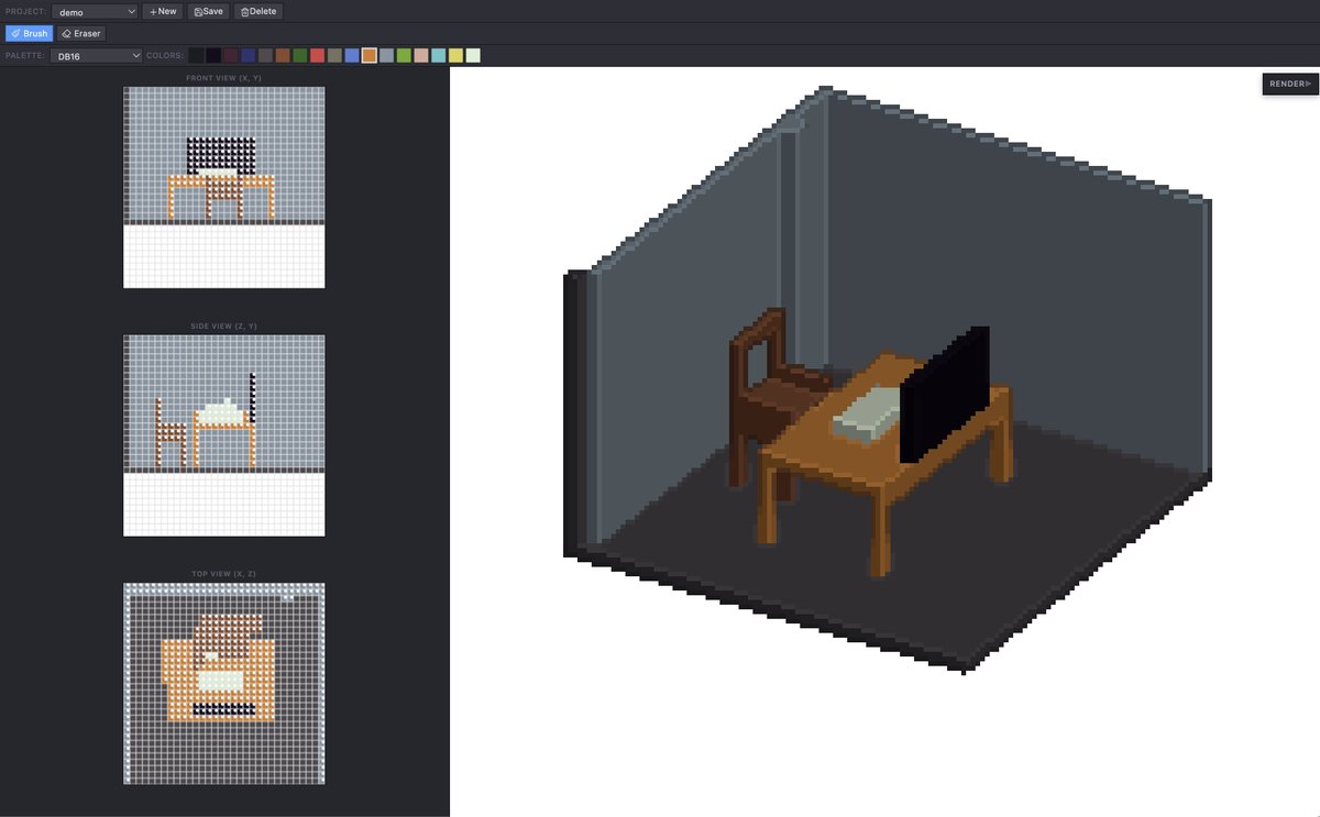 eddort_dev's tweet image. Create 3d pixel art instantly from 3 projections

#devlog #indiedev #pixelart #threejs