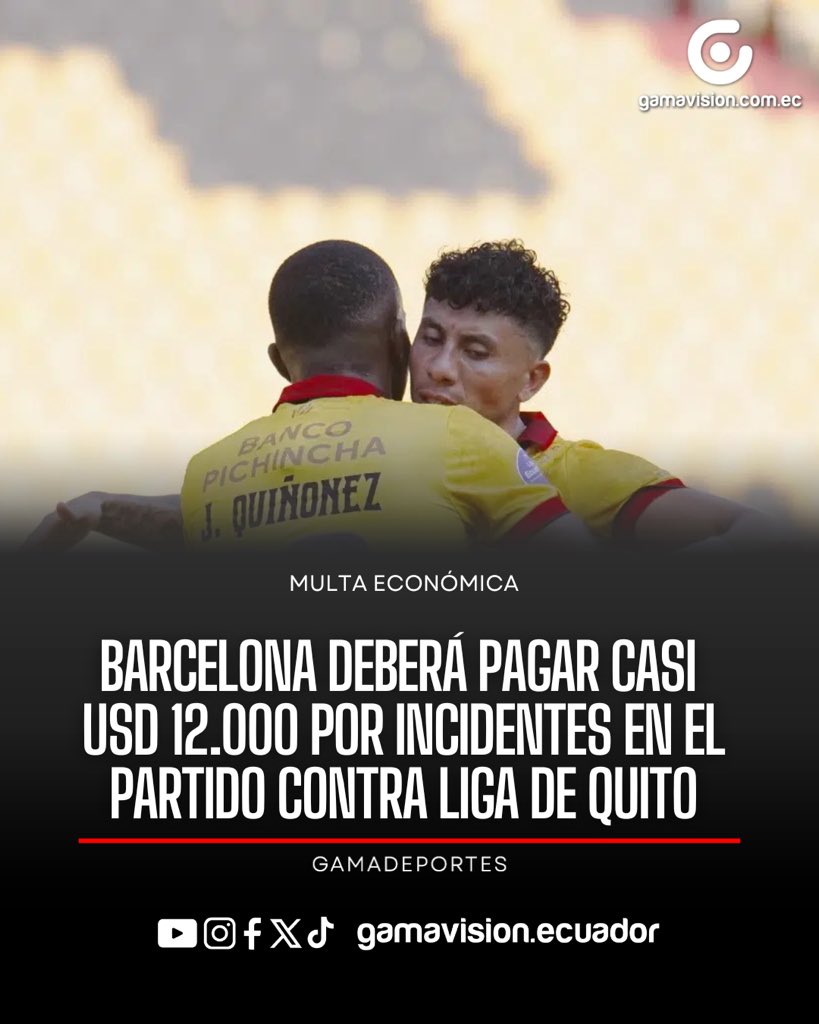 #GamaDeportes | Barcelona SC fue multado por más de USD 11.000 debido a los incidentes que se dieron durante el partido contra Liga de Quito.

La sanción económica fue publicada por La Comisión Disciplinaria de la LigaPro.

#bsc #ldu #multa