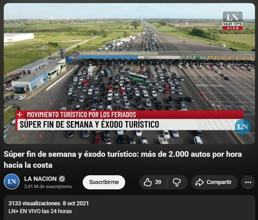 🔴 FALSO: El video del “boom turístico” no es actual ❌.

Las imágenes son del fin de semana largo del 8 al 11 de octubre de 2021, usadas como si fueran de este año.
Verificar la fecha evita caer en desinformación.

¿Y vos? 👉 ¿Chequeas la fecha antes de compartir?