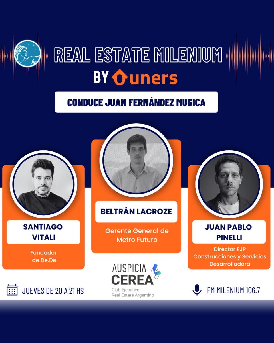 En 5 min empezamos Real Estate por ⁦<a href="/fmmilenium/">FM Milenium 106.7</a>⁩ con la mejor info del mercado