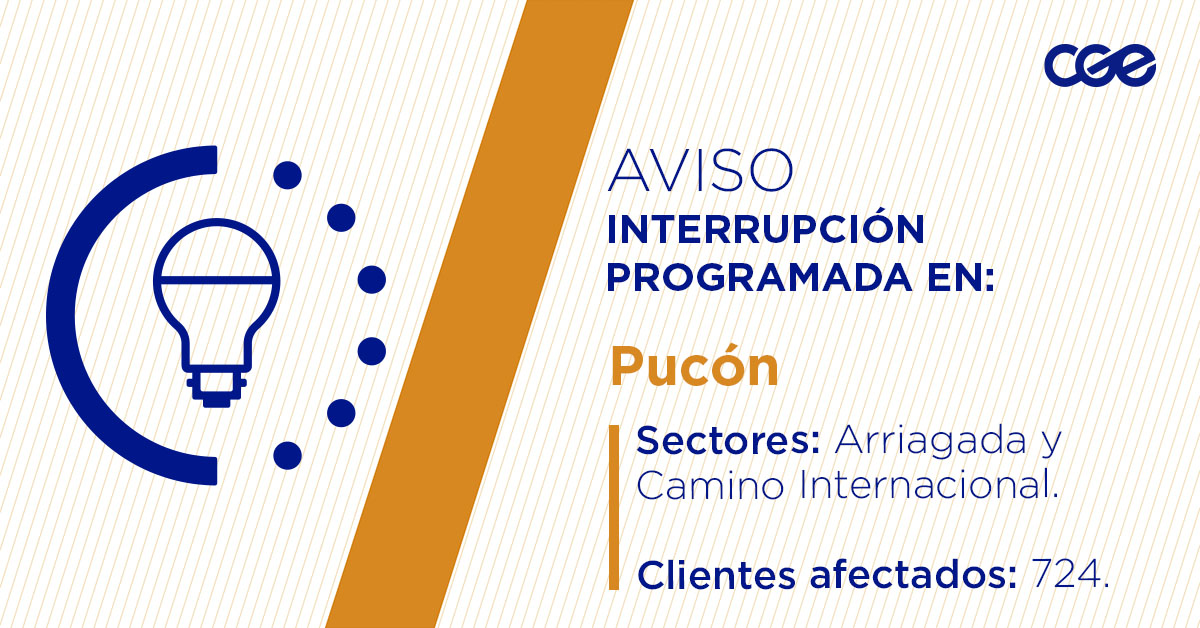 CGE_Clientes's tweet image. Para mejorar la calidad del suministro de nuestros clientes de #Pucón, este viernes, entre 09:00 y 15:00 horas, se realizará una #InterrupciónProgramada (sectores en la imagen 👇) debido a trabajos de mejoras. Esto afectará a 724 clientes. Recuerda desconectar tus artefactos 🔌