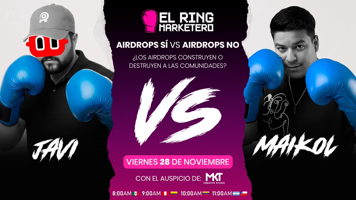 marketersweb3's tweet image. 🥊 R I N G   M A R K E T E R O EP. 04 -  ¿Los airdrops construyen o destruyen a las comunidades? 🥊

Un duelo para definir si los incentivos impulsan el crecimiento real o si convierten a las comunidades en simples cazadoras de recompensas. 

🗓 Viernes 28 de noviembre
⏰ 8:00AM…