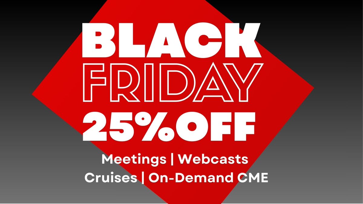 Edusymp's tweet image. ✨ ESI’s Black Friday CME Sale
Use Coupon Code BF25 

25% off Sitewide*, including:
Meetings | Webcasts | Cruises | On-Demand CME

Find your preferred CME
zurl.co/p5ax5

#CME #MedicalEducation #Radiology #Imaging #BF25 #BlackFriday2025

*Some restrictions apply. Cannot…