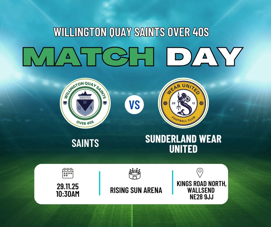 Wallsend40s's tweet image. Match Day 16:

Wishful thinking that we may have a game this weekend, but if so, we welcome @WearUtdFCO40s
It should be a good game of football on a wet and muddy pitch. What's not to like! 

#MudBall
#UpTheSaints 
⚪🟢⚪🟢