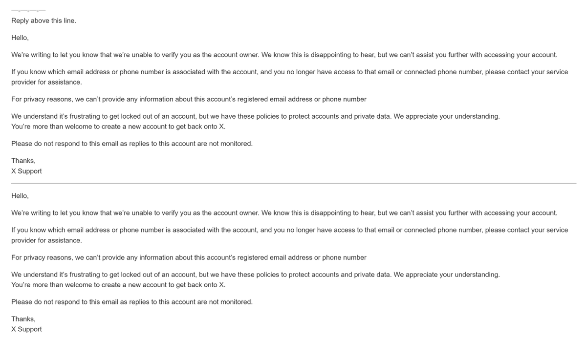 _Billy_Beck_'s tweet image. @Support @X @elonmusk --

&quot;We’re writing to let you know that we’re unable to verify you as the account owner.&quot;

How on earth is this possible, unless you just don&apos;t know how? How is *that* possible?

How is it possible that someone can get away with just stealing a Premium…