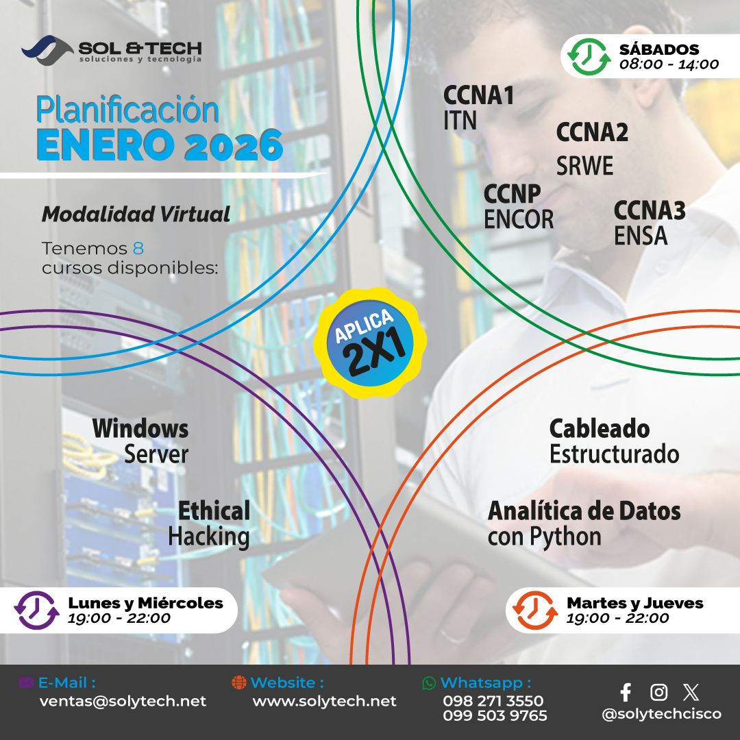 SolytechCisco's tweet image. Impulsa tu crecimiento profesional Iniciando el 2026 con nuestra planificación de formación tecnológica hecha para llevar tus conocimientos al siguiente nivel.
Traemos 8 cursos.

#SOLYTECH #CURSOS #REDES #SEGURIDAD #SO #INFRAESTRUCTURA