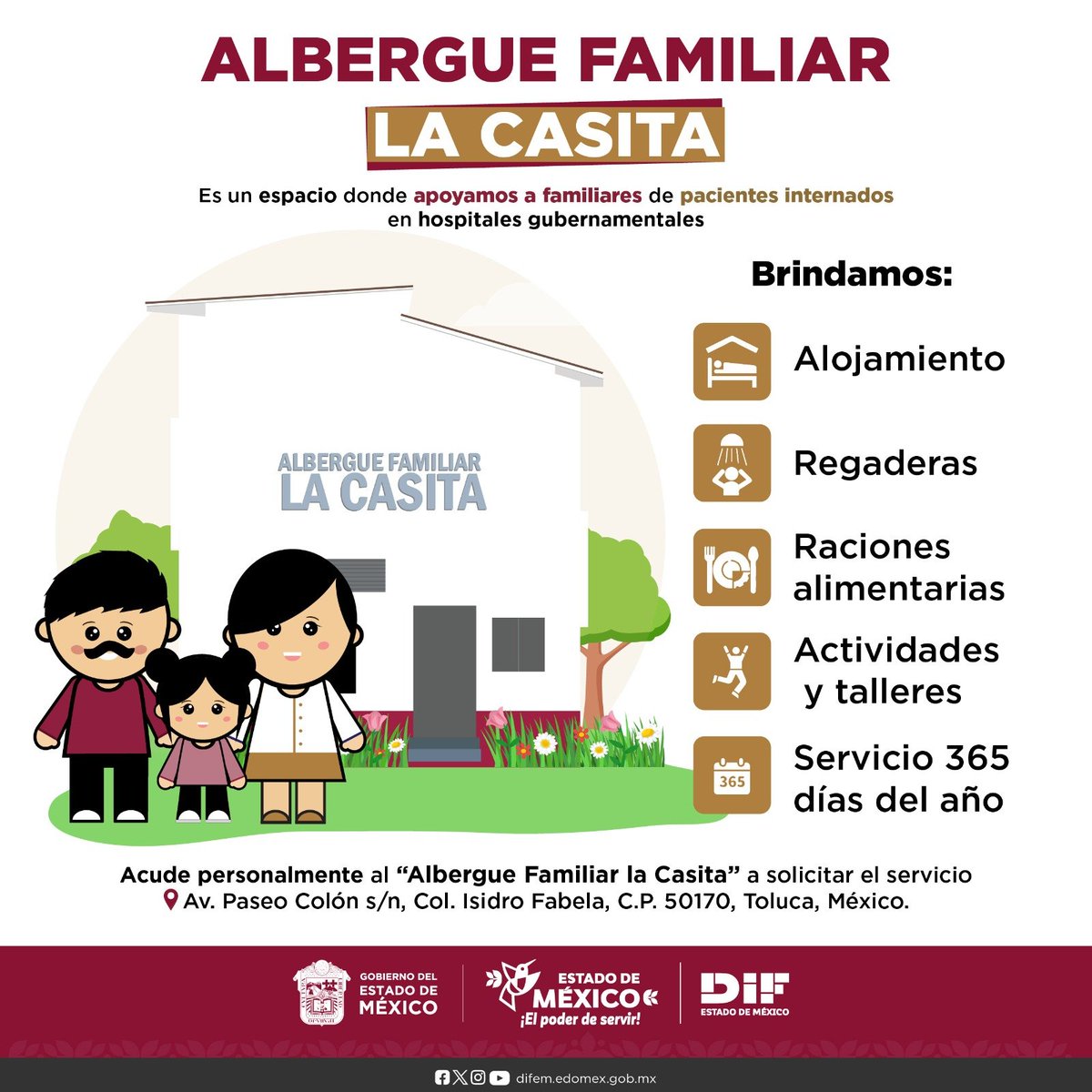 ModernoEdomex's tweet image. Albergue Familiar La Casita
Si te encuentras en una situación, de algún familiar hospitalizado, acércate al Albergue Familiar “La Casita” es un lugar donde el @DIFEM_  te puede apoyar. #ElPoderDeServir.