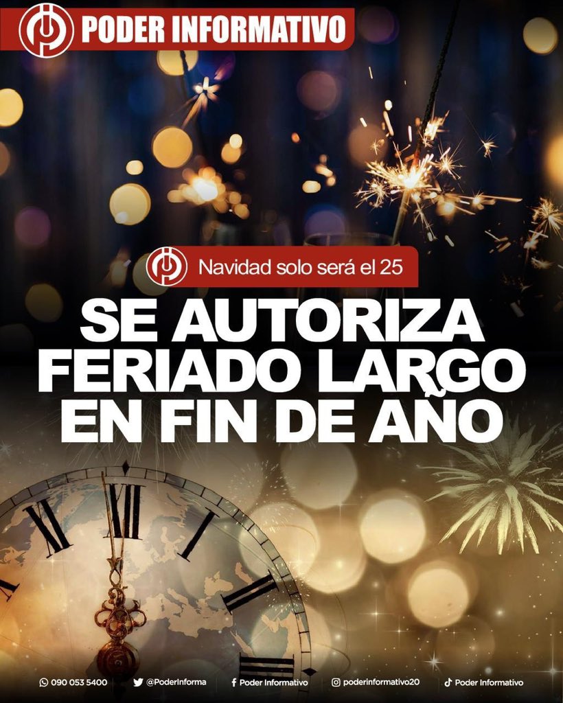 PoderInforma's tweet image. #ECUADOR || El año 2026 empezará con feriado para los ecuatorianos. El Gobierno autoriza hacer puente del 1 al 4 de enero.
El 2 de enero, que legalmente no es feriado, será un día de descanso recuperable.