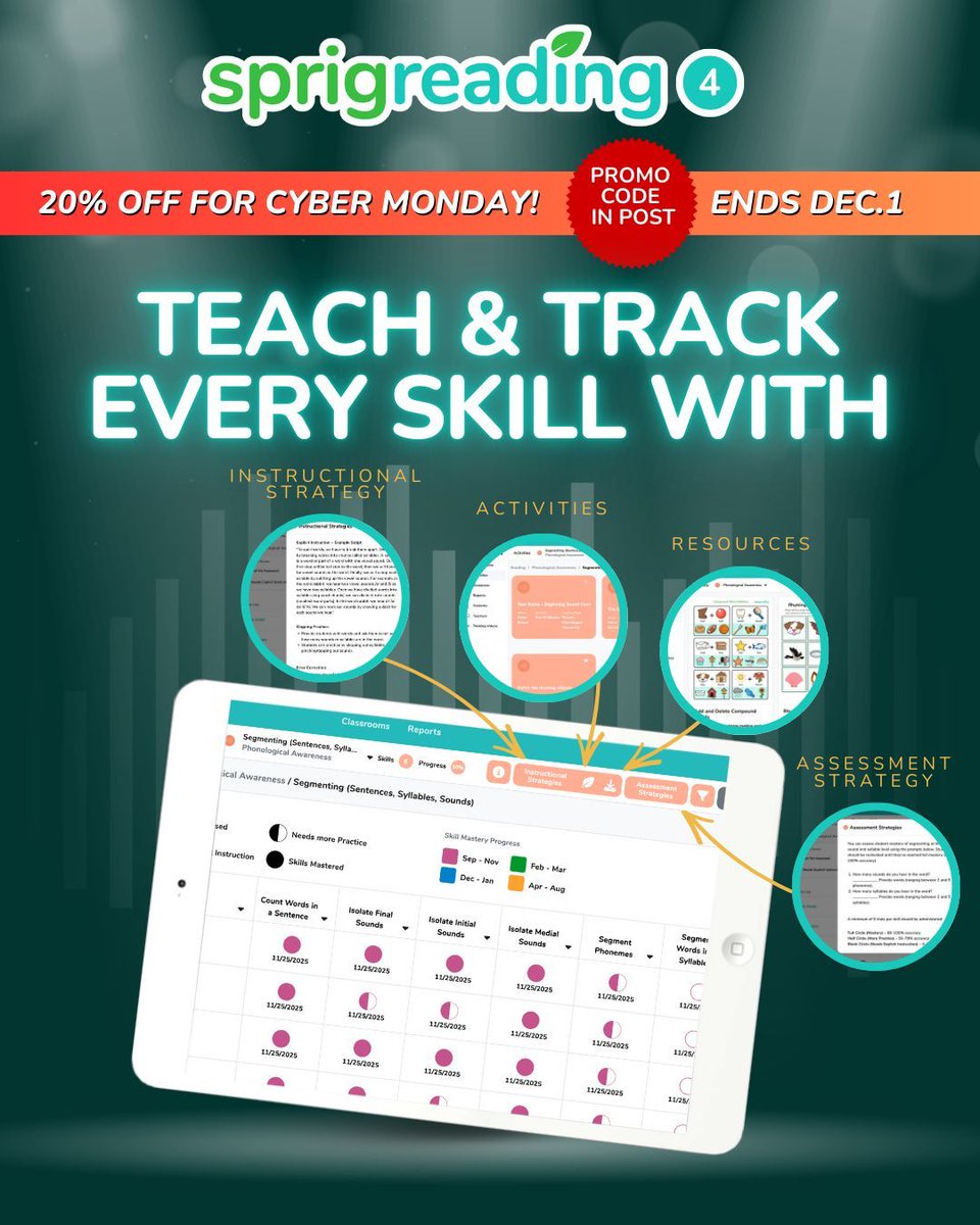 SprigLearning's tweet image. Every skill, taught and tracked! Sprig Reading 4.0 pairs each of its 200+ skills with instruction &amp;amp; assessment guides, plus resources &amp;amp; activities to match. Try it today: buff.ly/5rTm8b1
Use the code 20OFF for any annual subscription. Offer ends on Mon.

#edu #CyberMonday