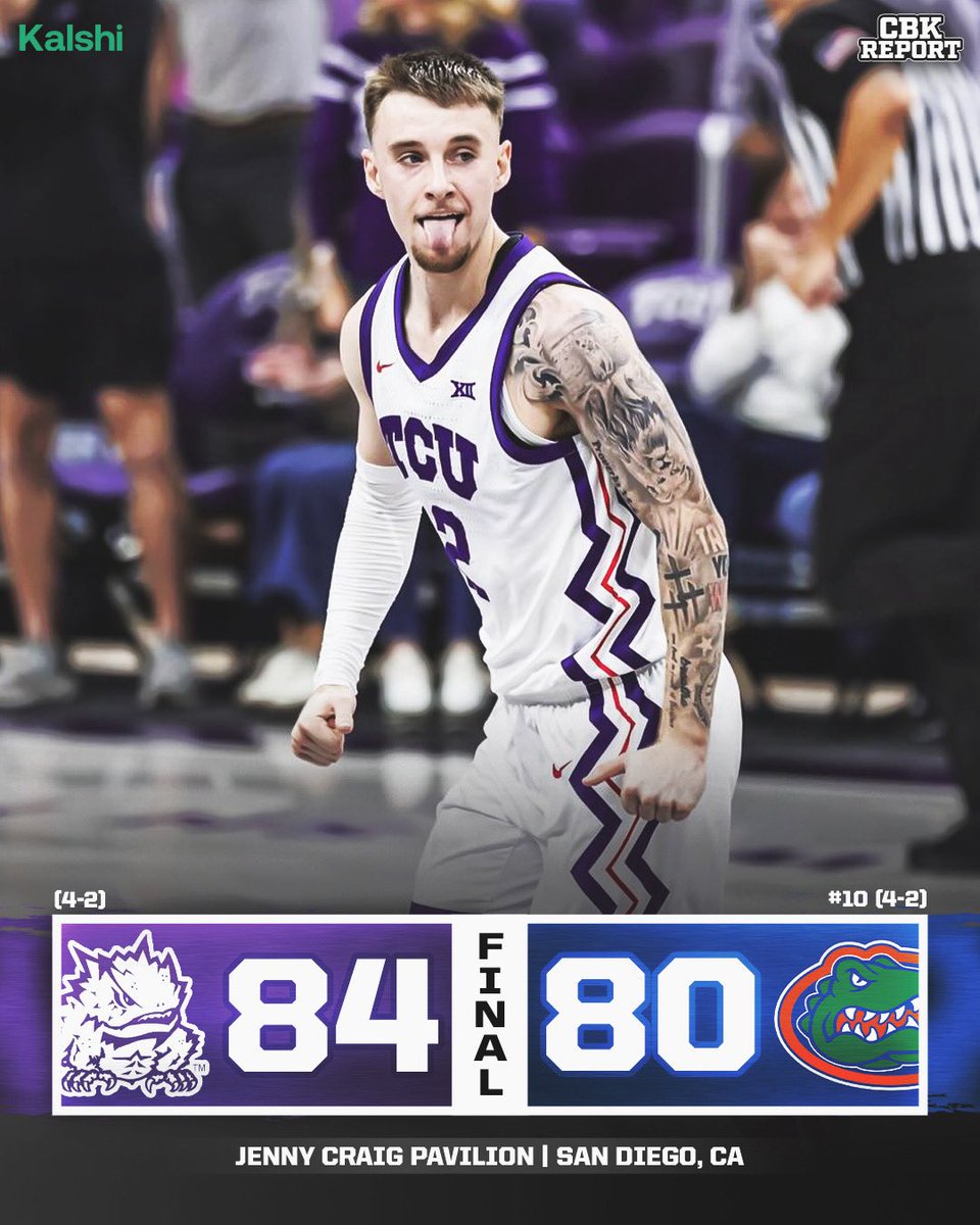 TCU UPSETS NO. 10 FLORIDA IN SAN DIEGO 🐸

Brock Harding put up 19 points, 12 assists, and 5 steals for the frogs 💪